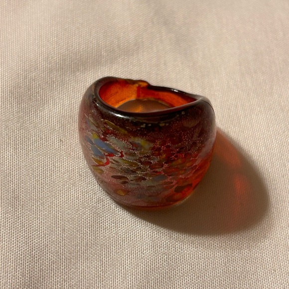 Murano Ring Vintage dome Design Red With Gold Foil Size 7 Costume - Picture 3 of 6
